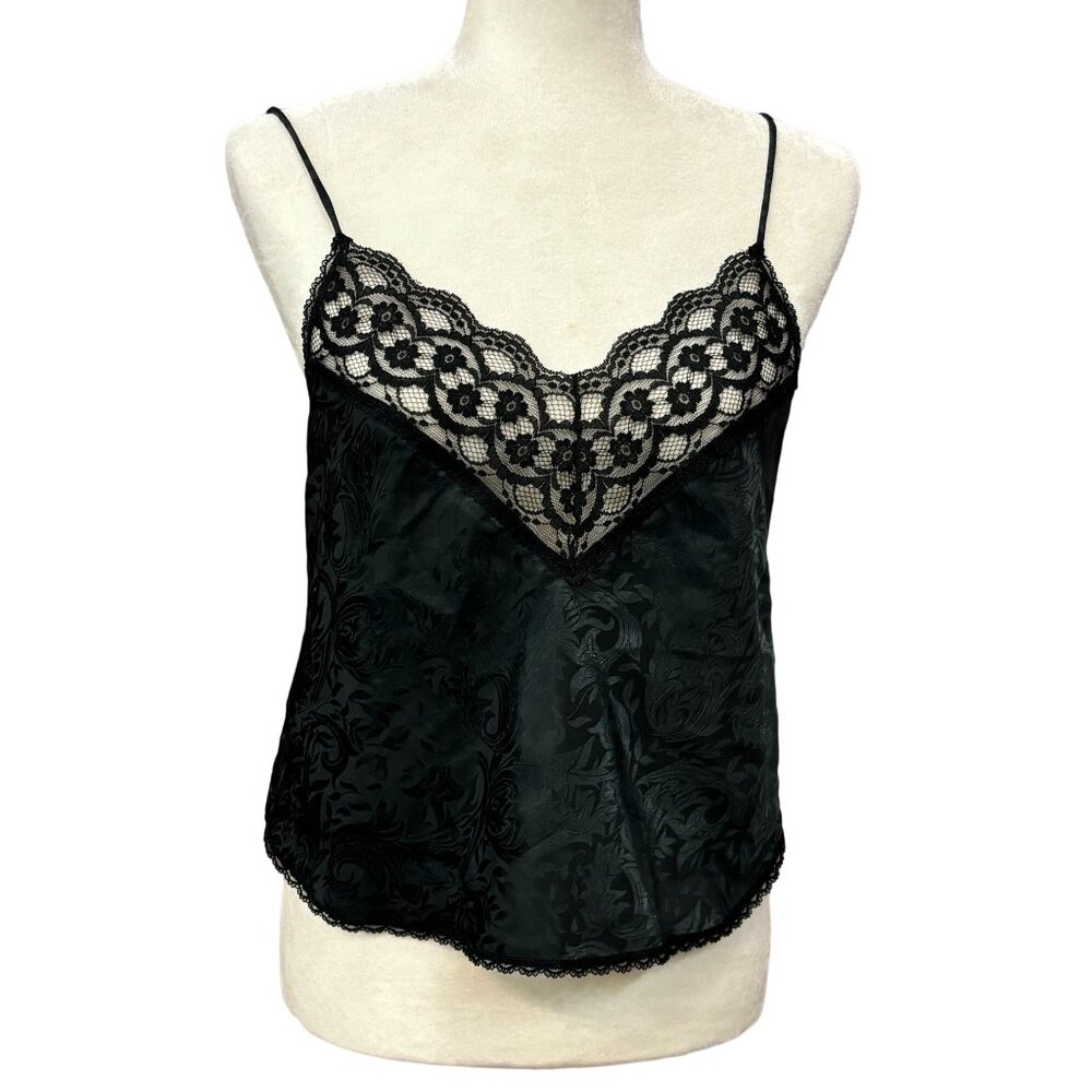 VTG Dreamtime Camisole Top Black Lace Satin Sz M Goth Grunge Witchy Whimsigoth